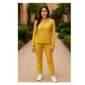J Jill Pants Suit Womens Yellow Hoodie Top Capri Elastic Waist Size S